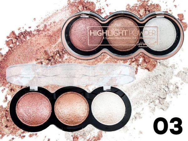 SeVen Cool Highlighter for face, 3 colors, tone 03